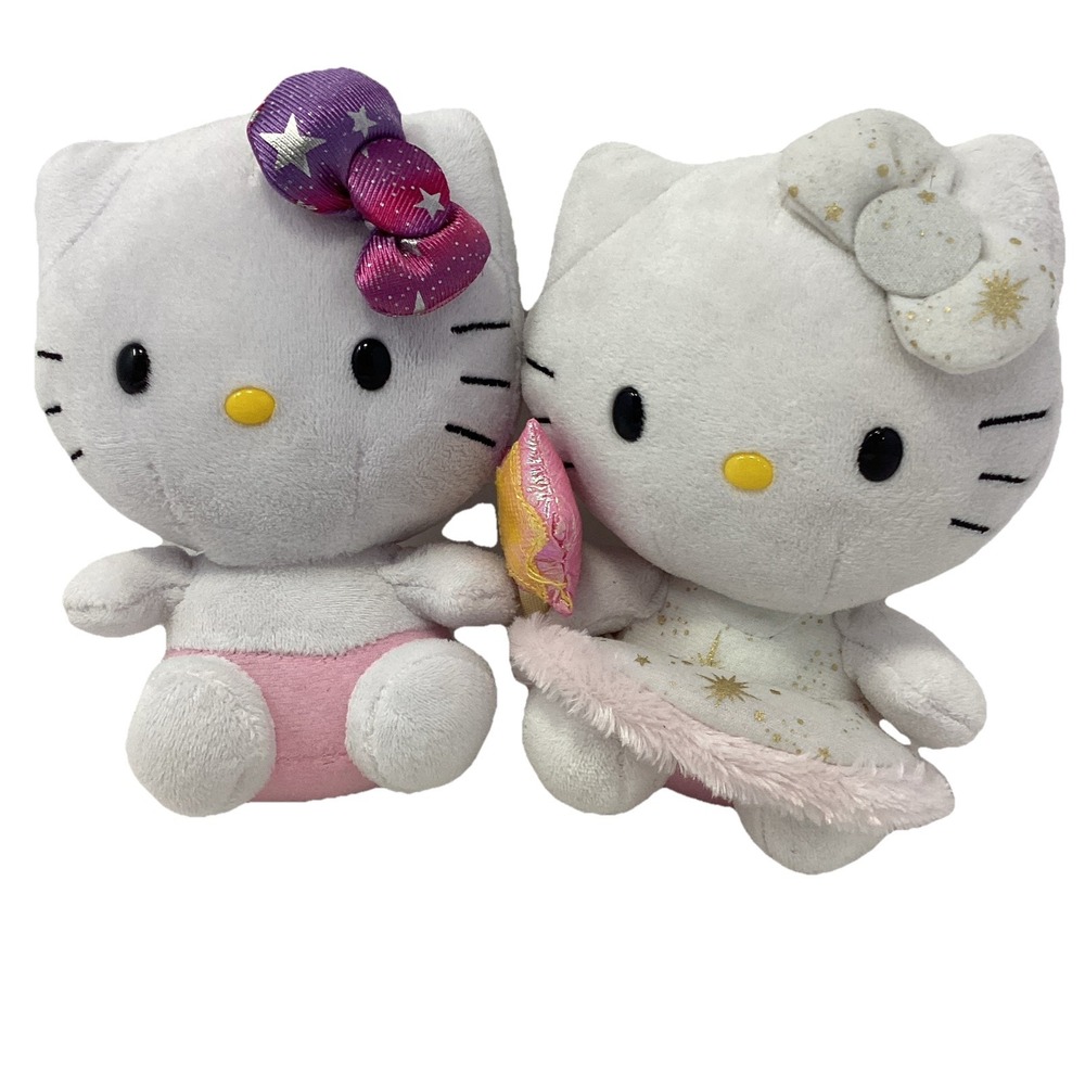 (2) TY Beanie Babies HELLO KITTY Sanrio Star Wand, Purple Star Bow
